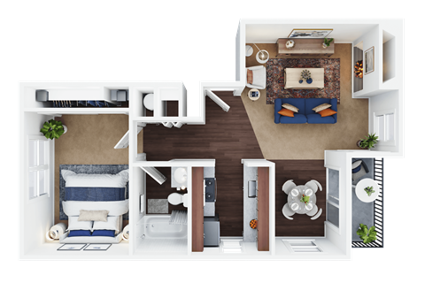 Floor plan for 1 bed, 1 bath, 690 sqft